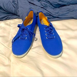 Keds in Bright Blue with Polka Dot Lace
